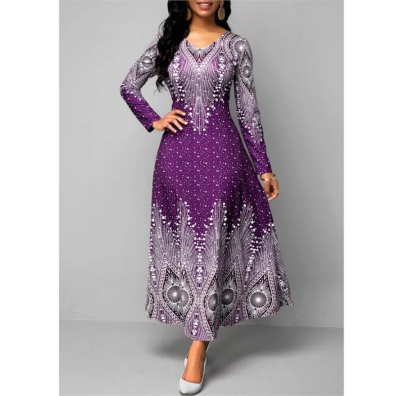 Ladies Dress 2023 Autumn Fashion Elegant Women Slim Fit Bohemian Ethnic Style Retro Print V-neck Long Sleeve A-line Frock Female
Ladies Dress 2023 Autumn Fashion Elegant Women Slim Fit Bohemian Ethnic Style Retro Print V-neck Long Sleeve A-line Frock Female