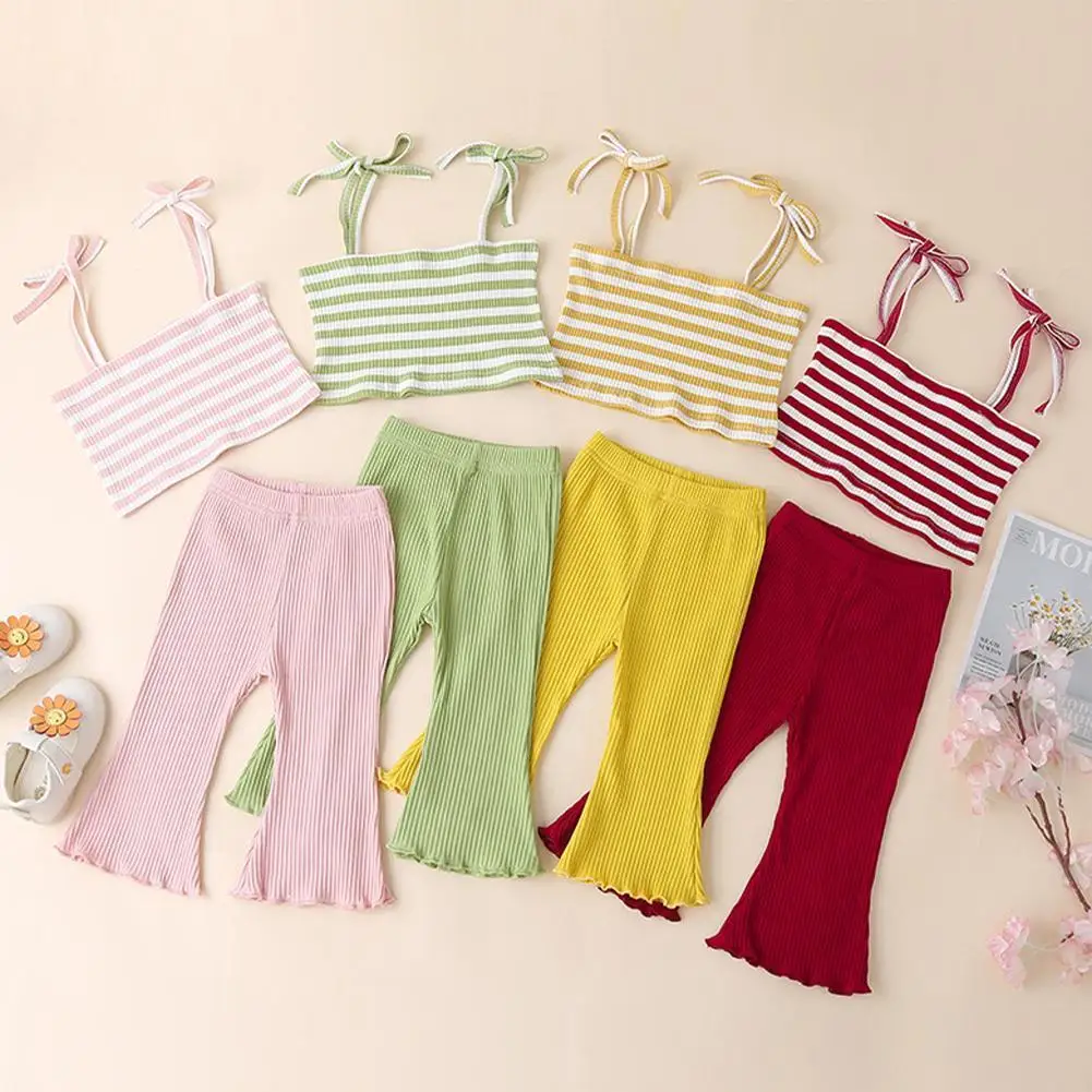 Baby Girl Lovely Striped Cropped Navel Sling And Flare Pants Elastic High Waist Flared Bell Bottom Princess Trouser Set
Baby Girl Lovely Striped Cropped Navel Sling And Flare Pants Elastic High Waist Flared Bell Bottom Princess Trouser Set
