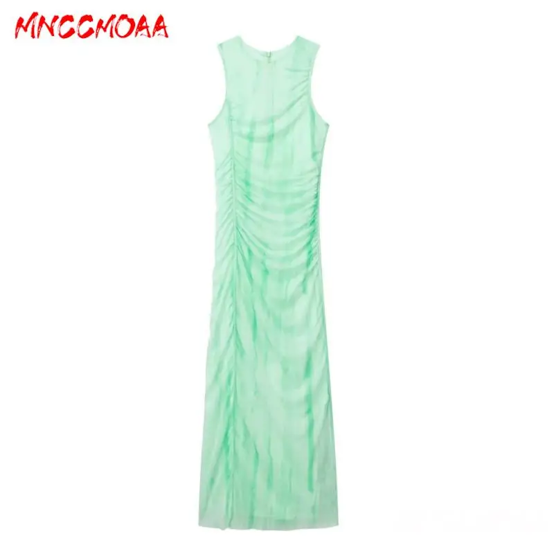 

MNCCMOAA 2023 летнее женское модное элегантное платье миди с принтом, женские повседневные платья без рукавов с круглым вырезом