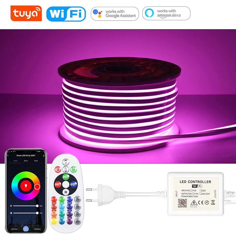 Tuya Smart WiFi 220V RGB Neon Strip Light IP67 Ribbon Tape Flexible Bluetooth Music LED Neon Sign Lamp 5050 Alexa Voice Control 
Tuya Smart WiFi 220V RGB Neon Strip Light IP67 Ribbon Tape Flexible Bluetooth Music LED Neon Sign Lamp 5050 Alexa Voice Control