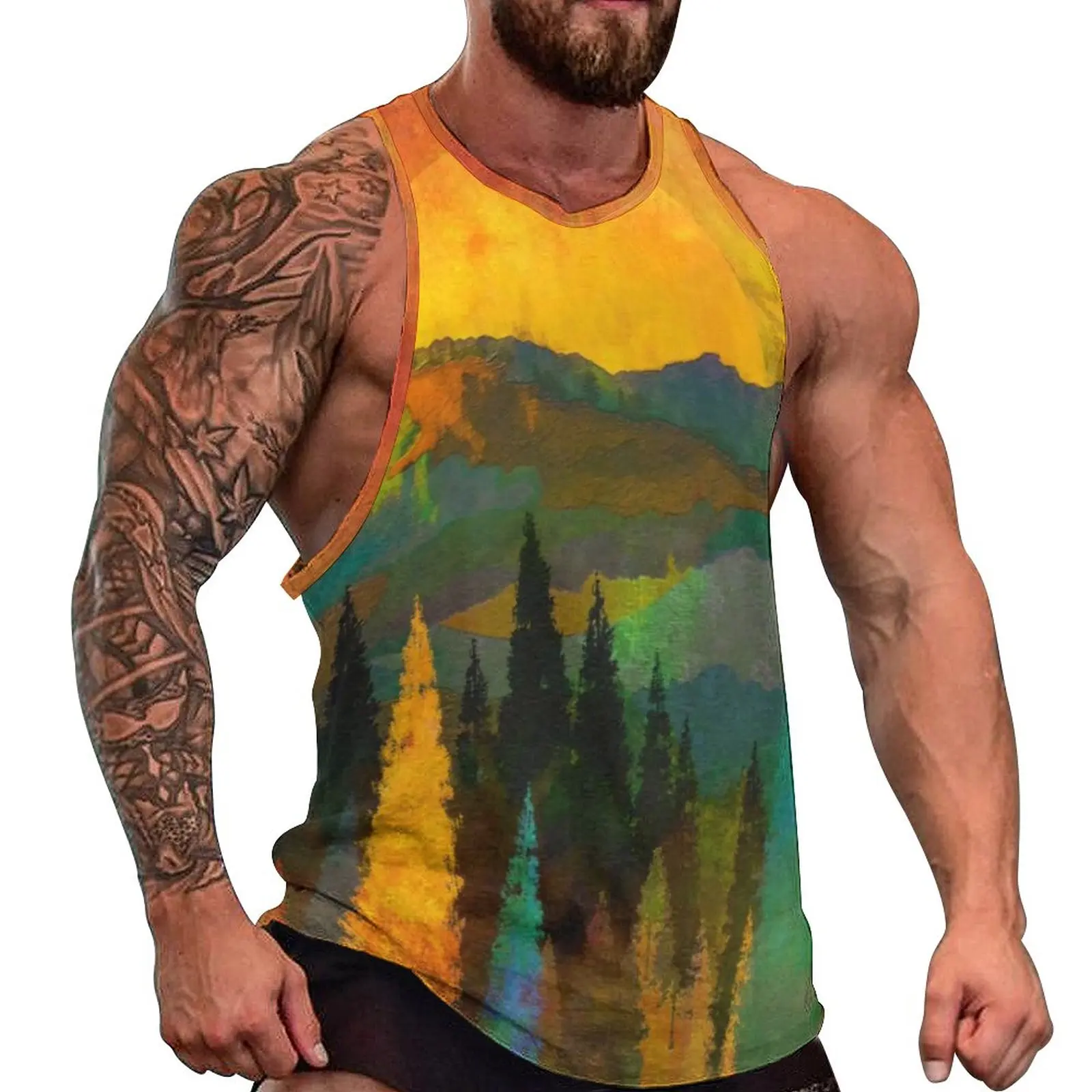 Trees And Mountains Beach Tank Top Painting of Abstract Print Training Tops Man's Graphic Streetwear Sleeveless Shirts 4XL 5XL 
Trees And Mountains Beach Tank Top Painting of Abstract Print Training Tops Man's Graphic Streetwear Sleeveless Shirts 4XL 5XL
