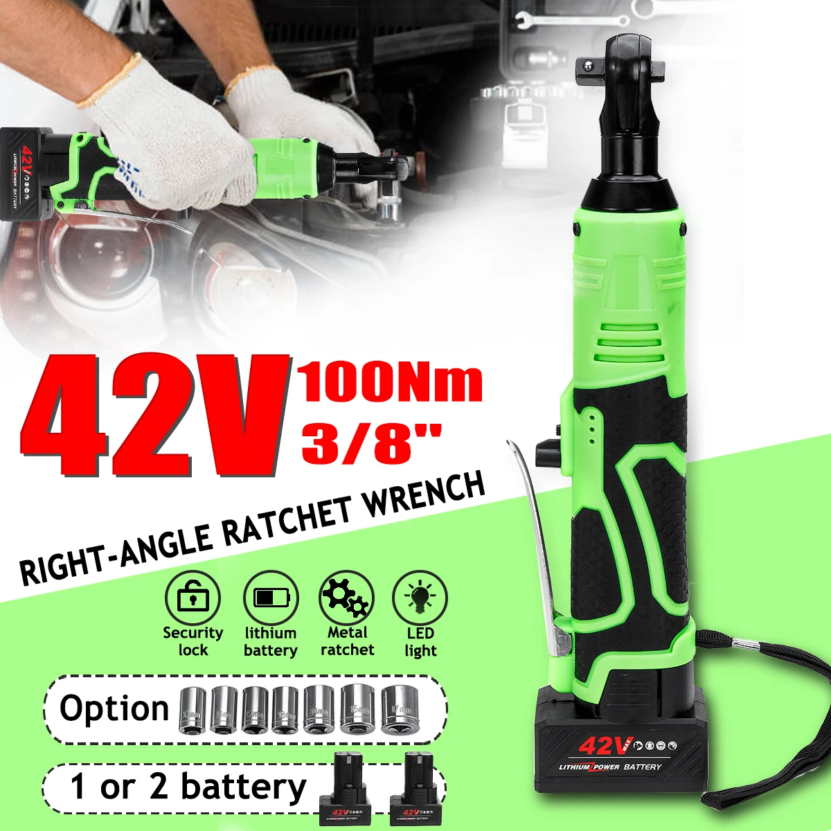 42V 3/8 Cordless Electric Ratchet Wrench Angle Drill Screwdriver Scaffolding 100NM Rechargeable Electric Spanner with 2 Battery
42V 3/8 Cordless Electric Ratchet Wrench Angle Drill Screwdriver Scaffolding 100NM Rechargeable Electric Spanner with 2 Battery