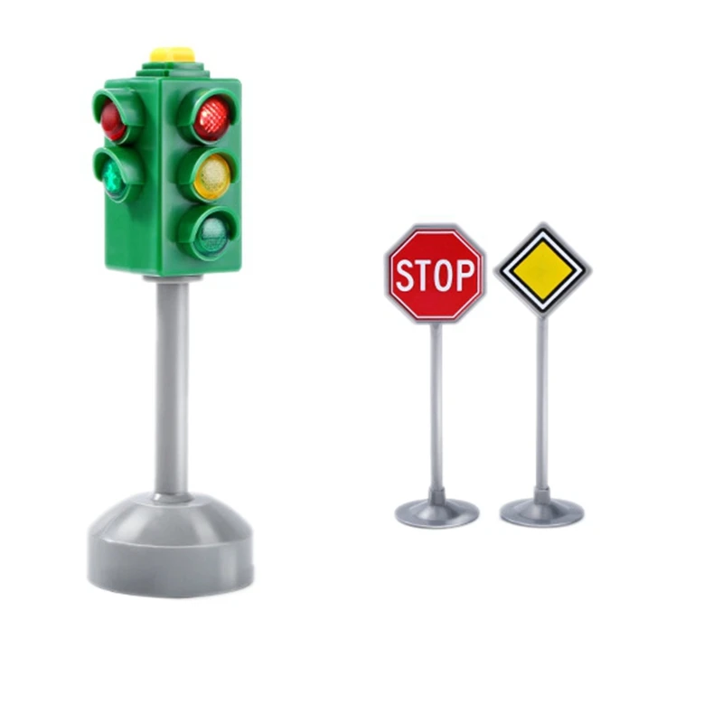 

Мини-дорожные знаки, дорога, строительный блок со звуковыми светодиодами, Детская безопасность, модель детской трафика, детские игрушки