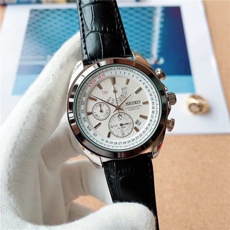 Новинка 2022, мужские роскошные повседневные кварцевые часы Seiko, классические модные деловые часы с кожаным ремешком и подарочной коробкой
Новинка 2022, мужские роскошные повседневные кварцевые часы Seiko, классические модные деловые часы с кожаным ремешком и подарочной коробкой