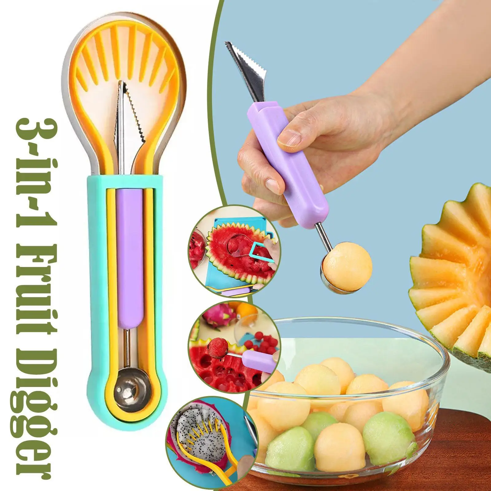 4 In 1 Melon Baller Scoop Steel Watermelon Cutter Fruit Carving Tool Set For Kitchen Fruit Slicer Dig Pulp Separator
4 In 1 Melon Baller Scoop Steel Watermelon Cutter Fruit Carving Tool Set For Kitchen Fruit Slicer Dig Pulp Separator