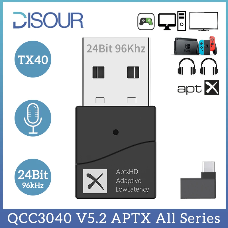 USB Bluetooth 5 2 адаптер аудио передатчик Qualcomm QCC3040 24 бит aptX адаптивный LL HD