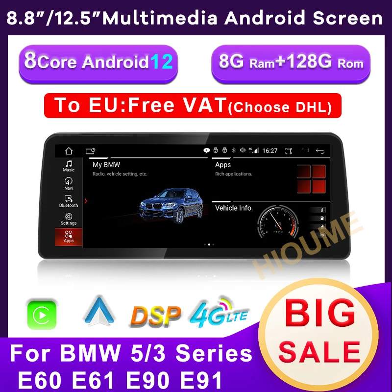 8.8" /12.5" 8Core 8G+128G Android 12 Car Multimedia Player GPS Radio for BMW 5 Series E60 E61 E62 E63 3 Series E90 E91 CCC/CIC
8.8" /12.5" 8Core 8G+128G Android 12 Car Multimedia Player GPS Radio for BMW 5 Series E60 E61 E62 E63 3 Series E90 E91 CCC/CIC
