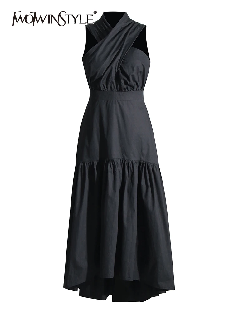 

Женское ТРАПЕЦИЕВИДНОЕ ПЛАТЬЕ TWOTWINSTYLE, длинное плиссированное платье составного кроя без рукавов, с высокой талией и лямкой на шее, 2023