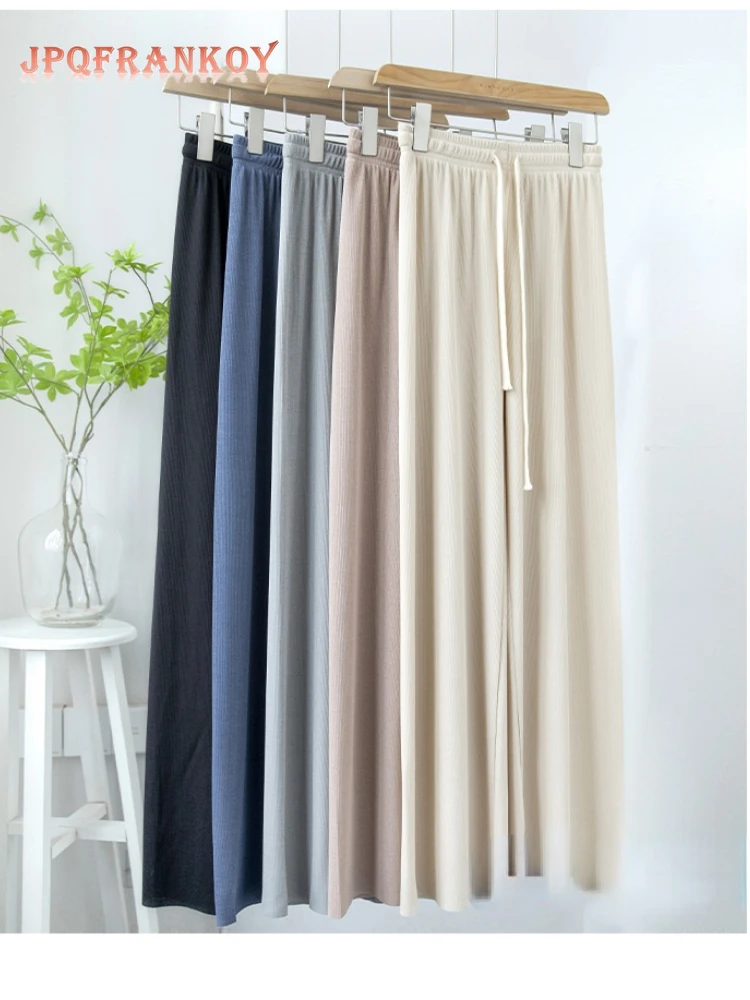 2022 New Ice Silk Summer Woman Long Pants Drawstring Fashion High Waist Drape Slim Knit Solid Solor Cool Casual Straight Pants
2022 New Ice Silk Summer Woman Long Pants Drawstring Fashion High Waist Drape Slim Knit Solid Solor Cool Casual Straight Pants