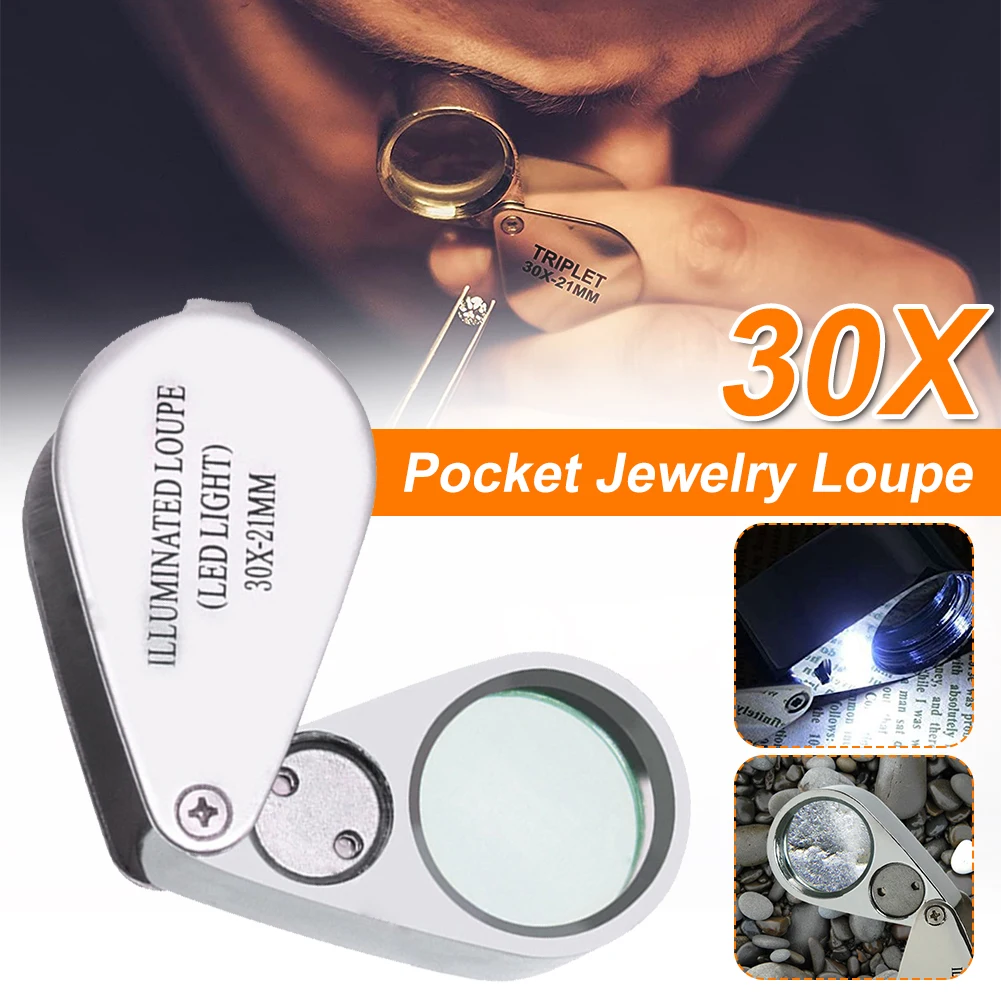 New 30x Jeweler's Loupe Magnifier Glass Foldable Jewelry Magnifiers with Bright LED Light Antique geology Magnifier
New 30x Jeweler's Loupe Magnifier Glass Foldable Jewelry Magnifiers with Bright LED Light Antique geology Magnifier