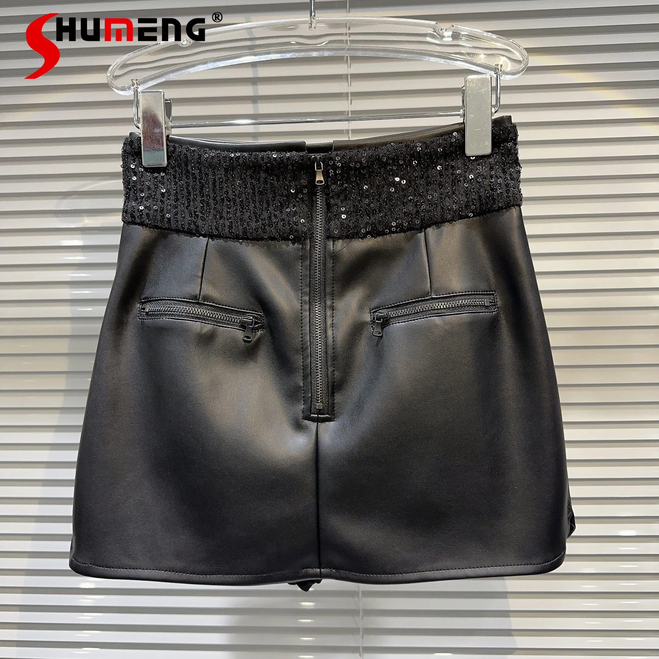 2023 Autumn New Sequin Stitching Waist PU Leather Hip Skirt Women Zipper High Waist Short Skirts Lady Black Faldas
2023 Autumn New Sequin Stitching Waist PU Leather Hip Skirt Women Zipper High Waist Short Skirts Lady Black Faldas