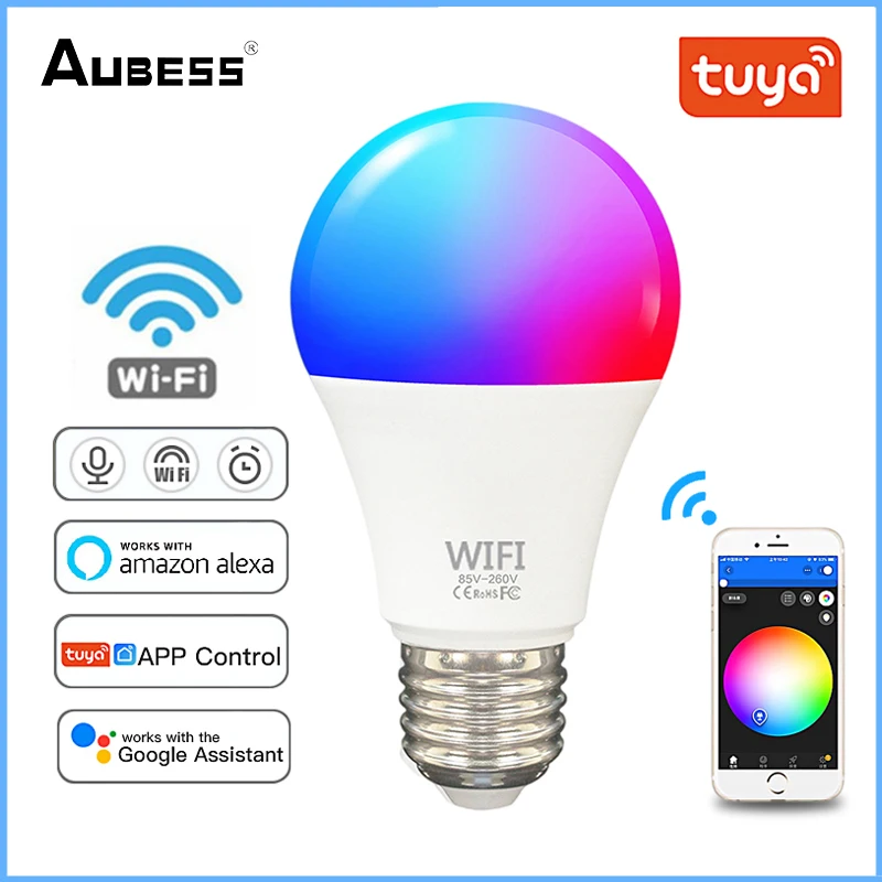 Aubess Tuya Wifi Smart Led Light Bulb E27 B22 Smart Wifi Lamp 100-240V Smart Life APP RGBCW Light For Alexa Google Home
Aubess Tuya Wifi Smart Led Light Bulb E27 B22 Smart Wifi Lamp 100-240V Smart Life APP RGBCW Light For Alexa Google Home