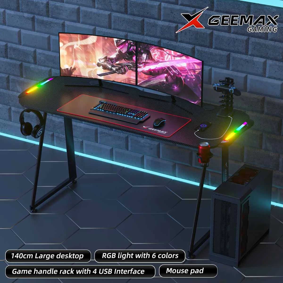 GEEMAX Gaming Desk Home Office Computer Desk PC Table with USB Charger RGB Light Controller Mouse Pad Laptop Table Workstation
GEEMAX Gaming Desk Home Office Computer Desk PC Table with USB Charger RGB Light Controller Mouse Pad Laptop Table Workstation