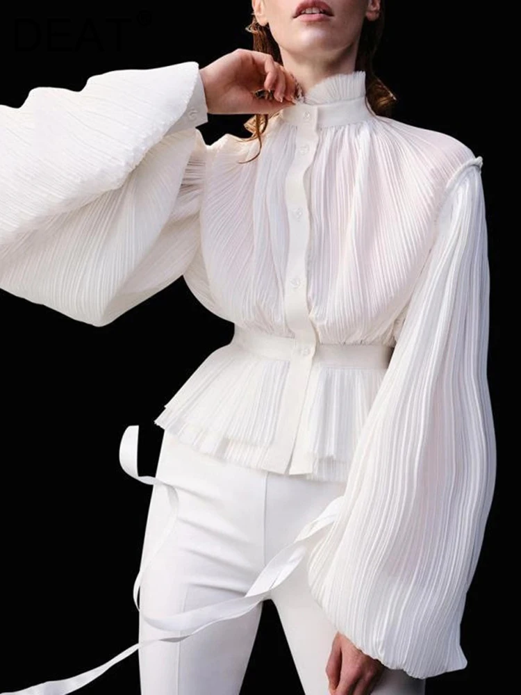 DEAT Fashion Women's Blouse Pleated Lace Half High Collar Single Breasted Lantern Sleeve Shirt Female Autumn 2023 New 3D01686
DEAT Fashion Women's Blouse Pleated Lace Half High Collar Single Breasted Lantern Sleeve Shirt Female Autumn 2023 New 3D01686