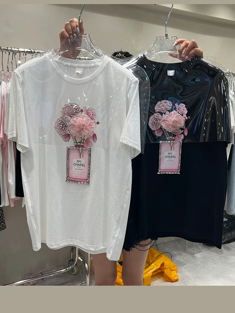 3D Flower Cute Students Summer T-shirt 2022 New Fashion Beading Loose O-neck Pullover Top All-match Casual Women Cotton Tshirt
3D Flower Cute Students Summer T-shirt 2022 New Fashion Beading Loose O-neck Pullover Top All-match Casual Women Cotton Tshirt