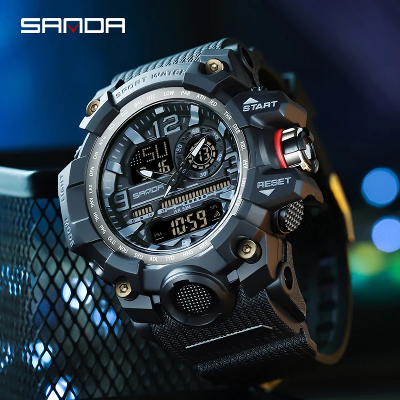 Часы наручные SANDA мужские электронные в стиле милитари брендовые цифровые