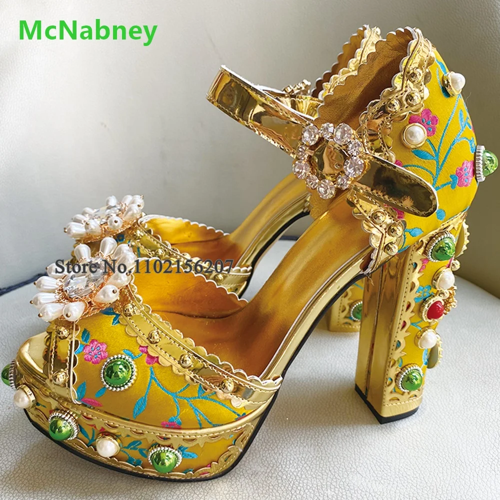Pearl Rhinestone Platform Sandals For Female Women Luxury Design Peep Toe Square Heel Buckle Strap Fashion Elegant Wedding Shoe
Pearl Rhinestone Platform Sandals For Female Women Luxury Design Peep Toe Square Heel Buckle Strap Fashion Elegant Wedding Shoe