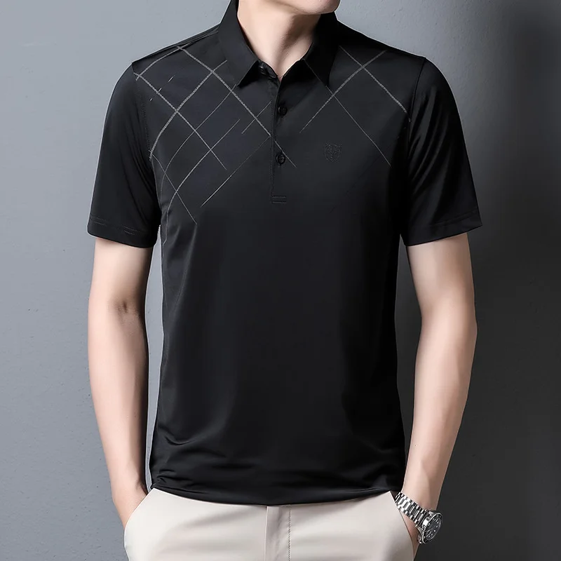 #6021 Summer Black Blue Short Sleeve Polo Shirt Men Buttons Slim Thin Printed Business Polo Shirt Male Middle-aged Polo Man
#6021 Summer Black Blue Short Sleeve Polo Shirt Men Buttons Slim Thin Printed Business Polo Shirt Male Middle-aged Polo Man