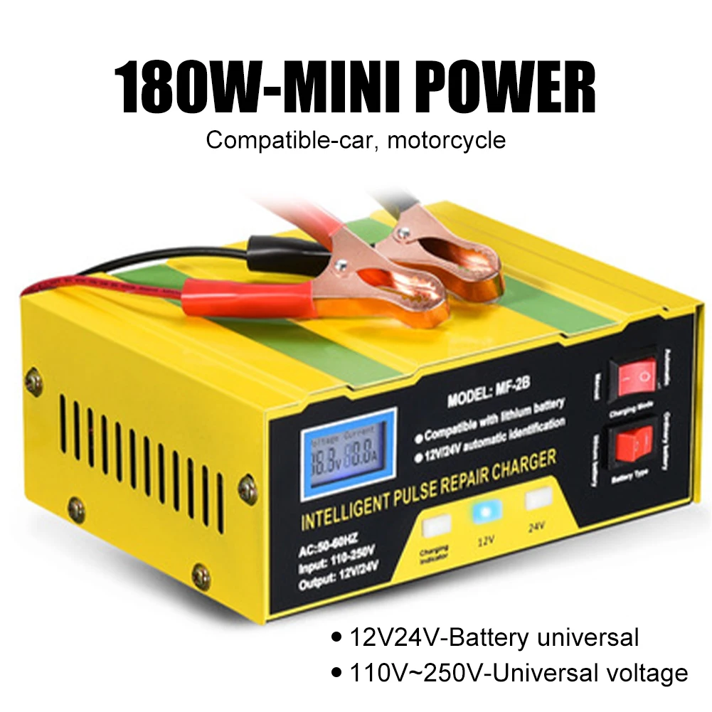 Car Battery Charger 12V/24V 180W Smart Automatic Charger Pulse Repair Lithium Lead-Acid Battery Charger for Auto Motorcycle
Car Battery Charger 12V/24V 180W Smart Automatic Charger Pulse Repair Lithium Lead-Acid Battery Charger for Auto Motorcycle