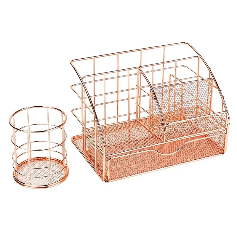 Rose Gold Desktop Storage Rack Mesh Metal Multipurpose Stationery Desktop Storage Rack with Metal Pen Holder for Office
Rose Gold Desktop Storage Rack Mesh Metal Multipurpose Stationery Desktop Storage Rack with Metal Pen Holder for Office