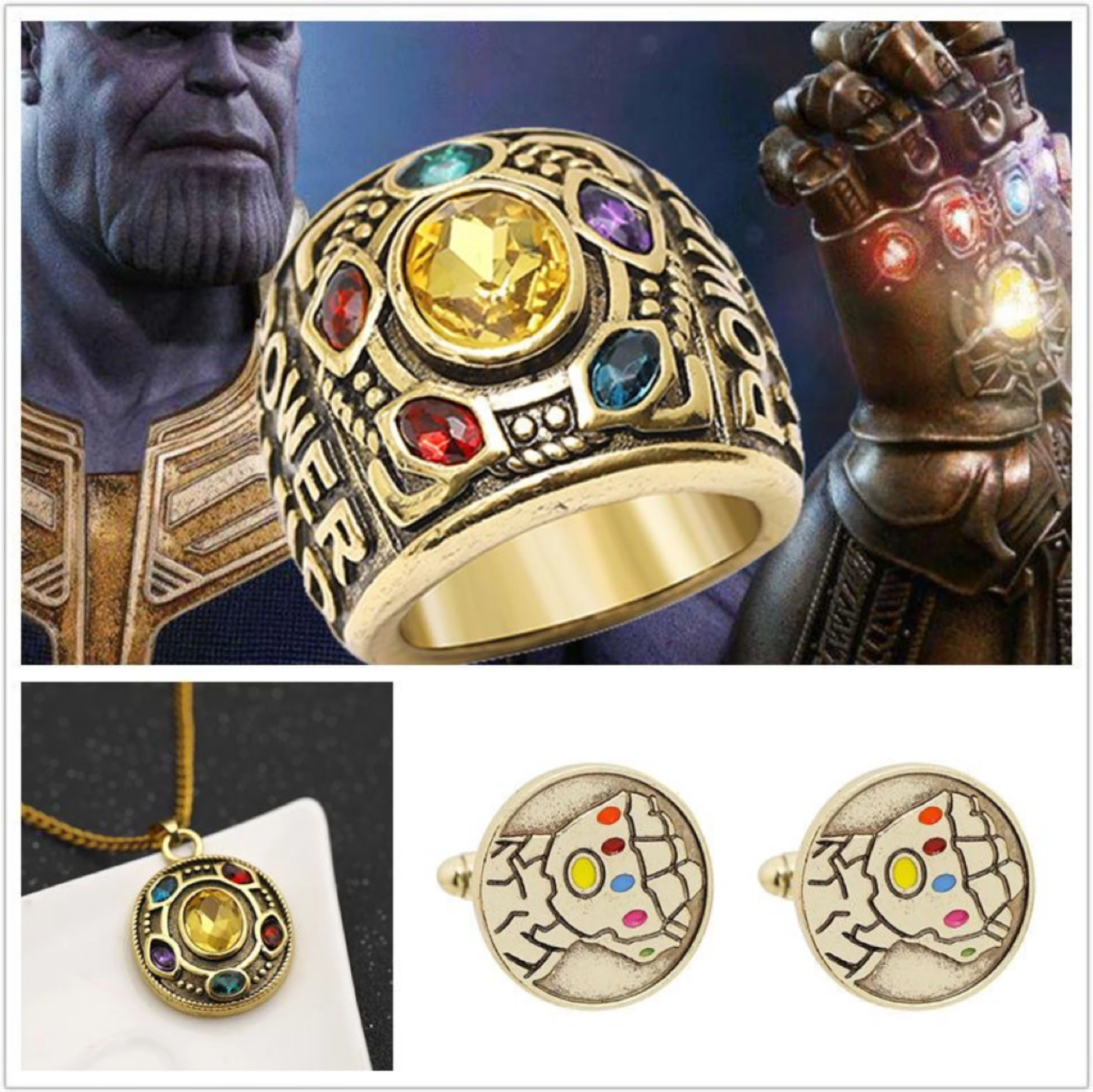 Revenge Necklace Infinity Glove Pendant Six Gemstone Ring Movie Fans Cufflinks Vintage Fashion Jewelry Set Women Men Cosplay
Revenge Necklace Infinity Glove Pendant Six Gemstone Ring Movie Fans Cufflinks Vintage Fashion Jewelry Set Women Men Cosplay