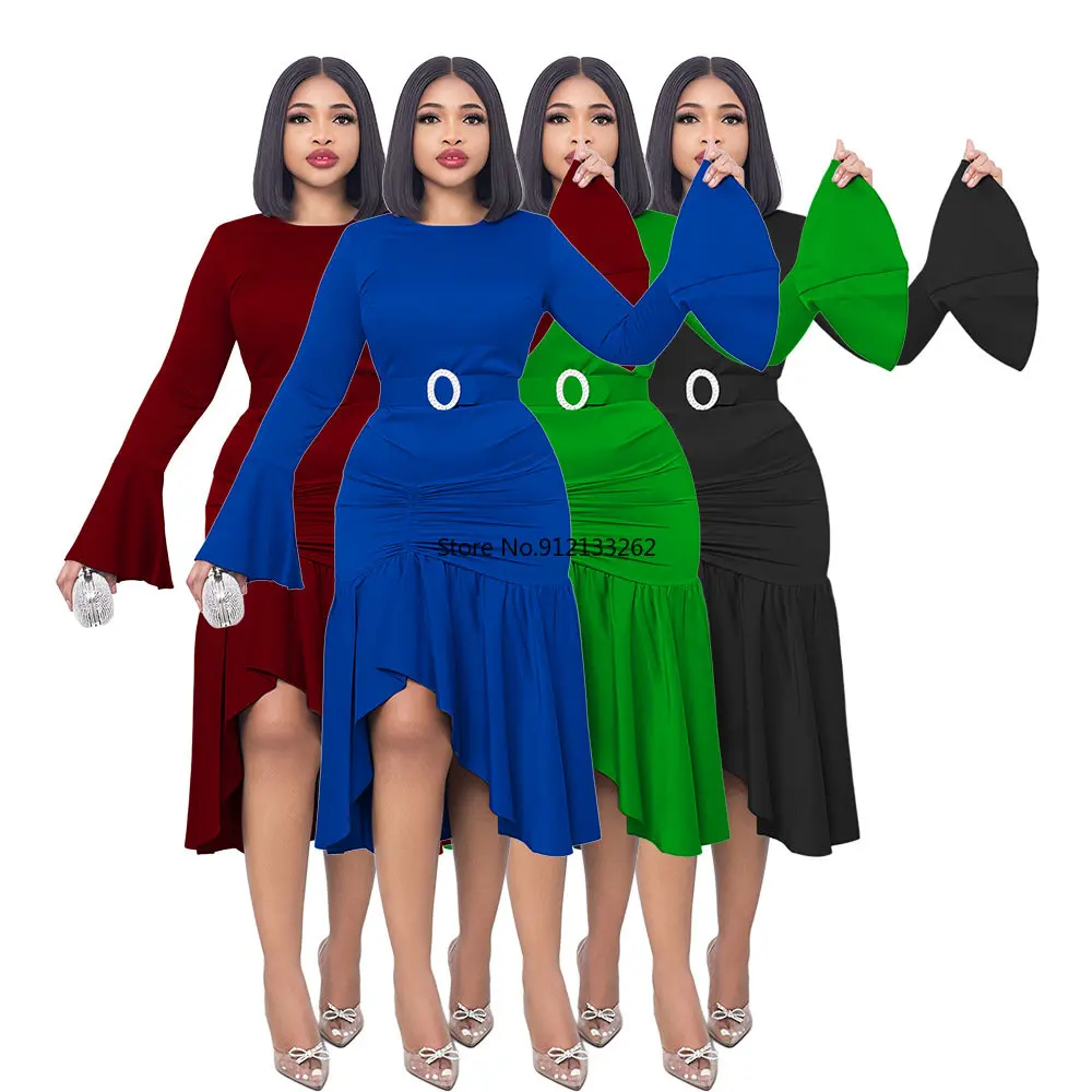 2023 Spring Autumn Elegant African Women Long Sleeve O-neck Green Blue Black Polyester Dress African Dresses for Women
2023 Spring Autumn Elegant African Women Long Sleeve O-neck Green Blue Black Polyester Dress African Dresses for Women