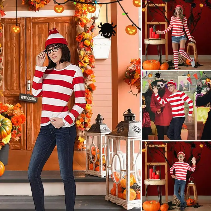 Adult Book Character Costumes Glasses Socks Hats T Shirt Set Costume Set With Long Sleeve Red White Stripe Top For Daily Wear
Adult Book Character Costumes Glasses Socks Hats T Shirt Set Costume Set With Long Sleeve Red White Stripe Top For Daily Wear