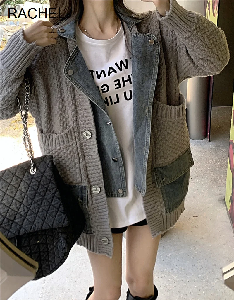 two-piece knitted sweater cardigan jacket women's autumn and winter design sense, cowboy splicing loose medium and Rachel
two-piece knitted sweater cardigan jacket women's autumn and winter design sense, cowboy splicing loose medium and Rachel