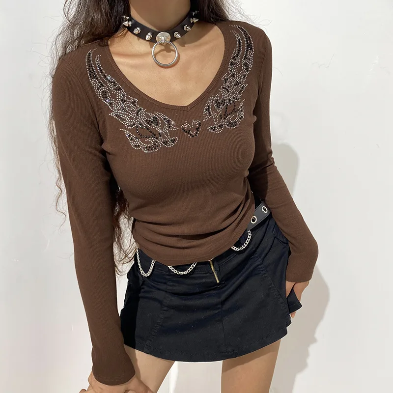 Retro Style Autumn/winter Women's Clothing 2021 New Temperament V-neck Hot Drilling Slim Long-sleeved Threaded Top Y2k Harajuku
Retro Style Autumn/winter Women's Clothing 2021 New Temperament V-neck Hot Drilling Slim Long-sleeved Threaded Top Y2k Harajuku