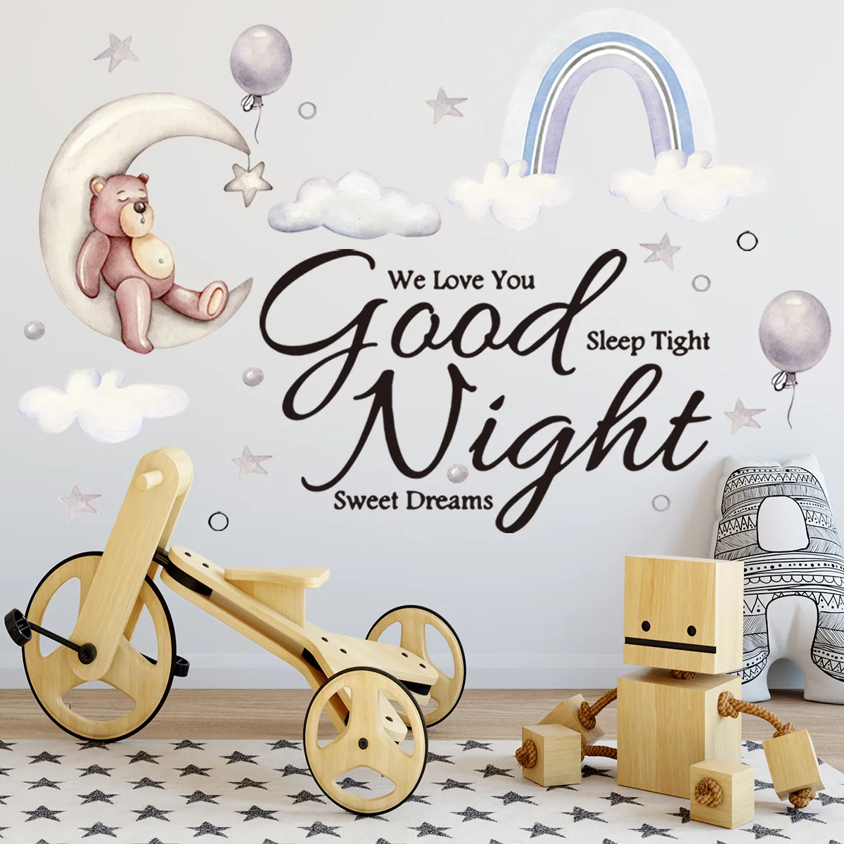 Cute Moon Bear Wall Sticker Cartoon Sleeping Animal Stars & Rainbow Wall Paper Vinyl Decals Nursery Wallpaper Bedroom Home Decor
Cute Moon Bear Wall Sticker Cartoon Sleeping Animal Stars & Rainbow Wall Paper Vinyl Decals Nursery Wallpaper Bedroom Home Decor