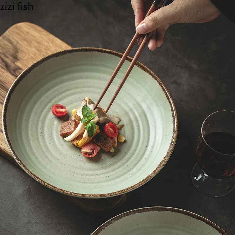 

Креативные Круглые керамические тарелки для пасты, рамен, блюдо для суши, стейка, посуда для отеля, ресторана, столовые приборы для овощного салата, десертные блюда