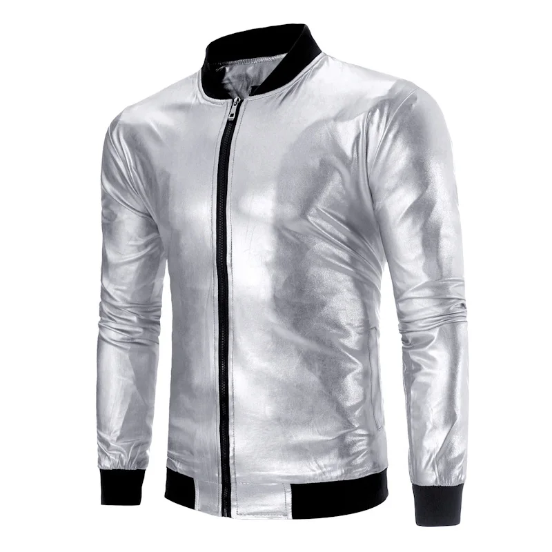 

Mens Shiny Silver Coated Metallic Zipper Jackets 2022 Brand Hip Hop Baseball Bomber Jacket Men Stage Singer Jacket Veste Homme