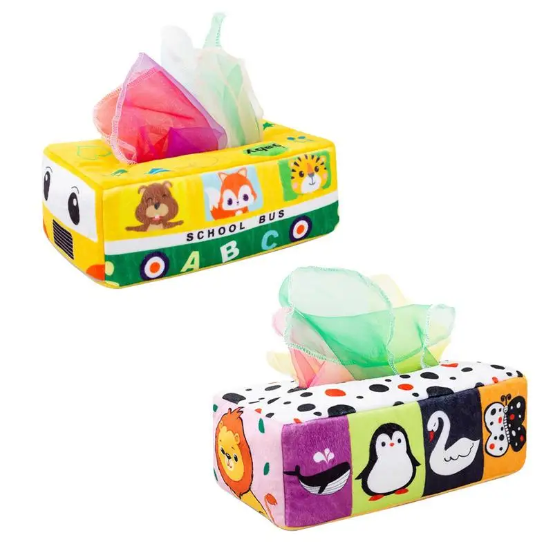 

Игрушки Монтессори для малышей от 6 до 12 месяцев, коробка для детских салфеток, красочная мягкая сенсорная игрушка для малышей, упражнения на палец