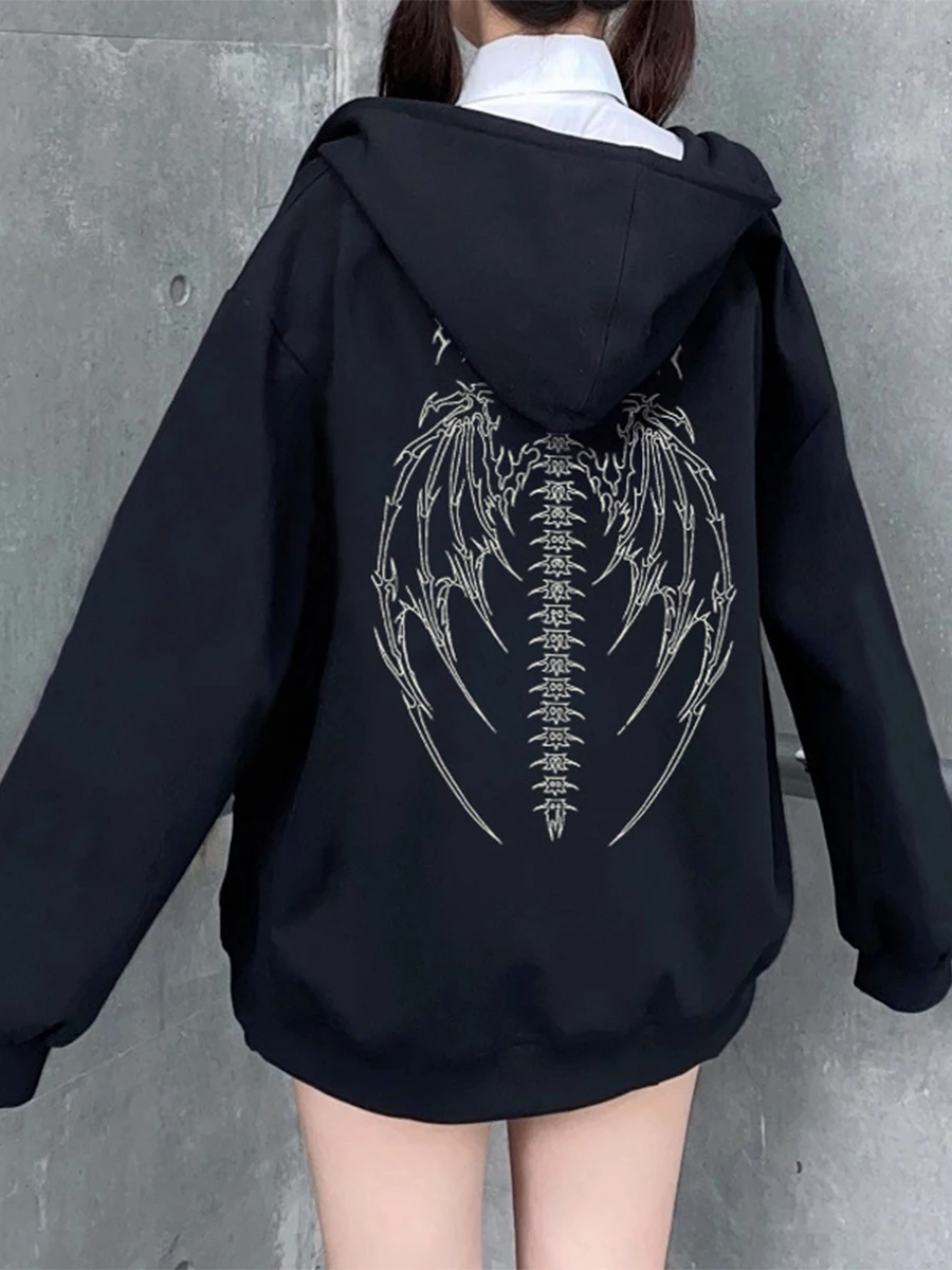 

Women s Rhinestone Embellished Oversized Zip Up Hoodie Y2K Skeleton Sweatshirt Aesthetic Pullover Jacket for Gothic Streetwear