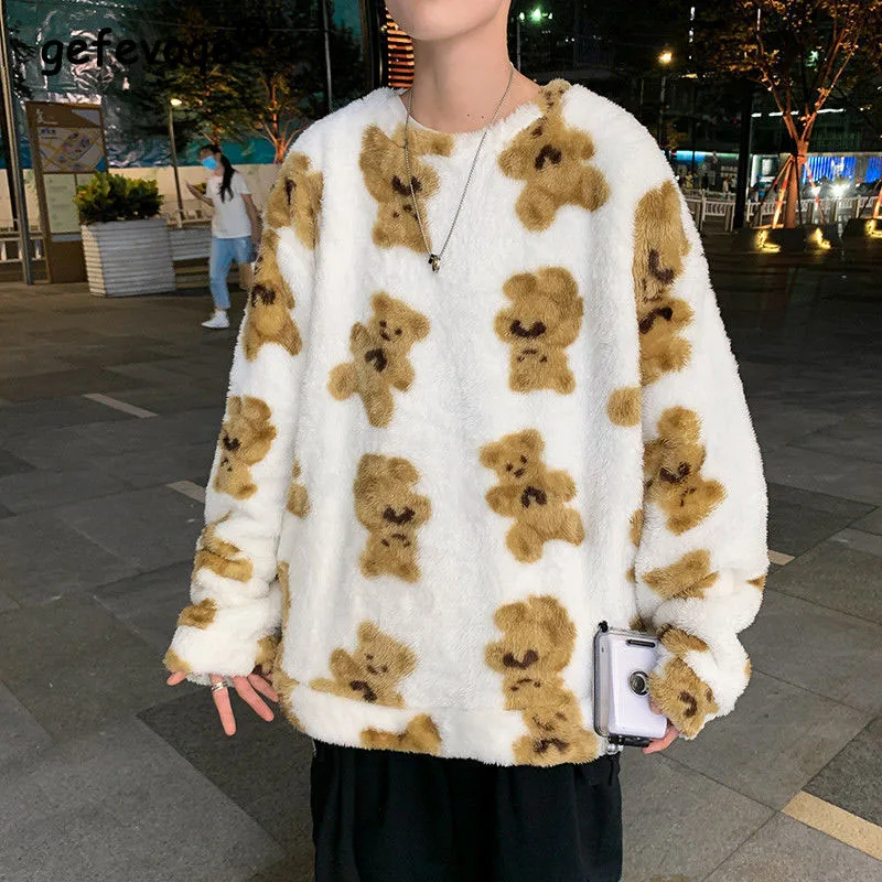 Bear Pattern Berber Fleece Male Hoodies Youthful Vitality Style Winter Plush Thicken Loose Cartoon Printing Clothing Keep Warm
Bear Pattern Berber Fleece Male Hoodies Youthful Vitality Style Winter Plush Thicken Loose Cartoon Printing Clothing Keep Warm