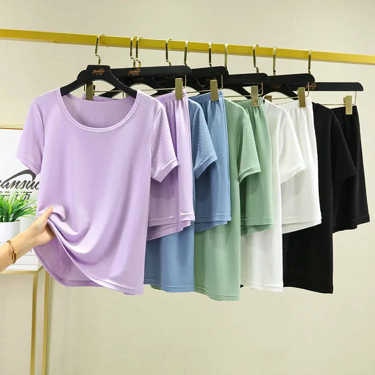 Short Sleeved T-shirt Tops with Shorts Oversized Loose Fitting Home Pajama Suit Women's Summer Cool Shorts Night Wears for Women
Short Sleeved T-shirt Tops with Shorts Oversized Loose Fitting Home Pajama Suit Women's Summer Cool Shorts Night Wears for Women