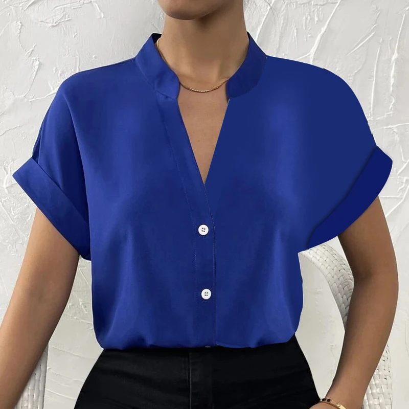 Summer Short Sleeve Simple Blouse Casual Shirt for Women V-neck Buttons Loose Tops 2023 Fashion Office Lady Solid Mujer 25985
Summer Short Sleeve Simple Blouse Casual Shirt for Women V-neck Buttons Loose Tops 2023 Fashion Office Lady Solid Mujer 25985