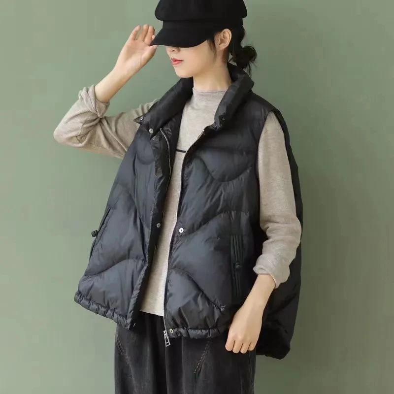 Женская зимняя пуховая куртка, жилет, куртка с воротником-стойкой, на молнии, Свободный жилет без рукавов, женский жилет, черное пальто
Женская зимняя пуховая куртка, жилет, куртка с воротником-стойкой, на молнии, Свободный жилет без рукавов, женский жилет, черное пальто