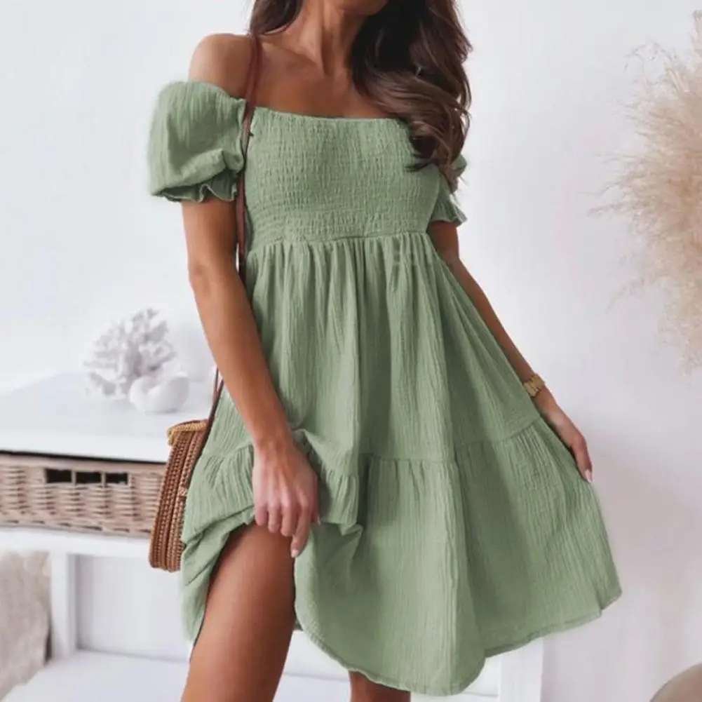 Puff Short Sleeve Pleated Chest Wrap Sweet Dress Waist Tight Off Shoulder Ruffle Large Hem Casual Dress Green
Puff Short Sleeve Pleated Chest Wrap Sweet Dress Waist Tight Off Shoulder Ruffle Large Hem Casual Dress Green