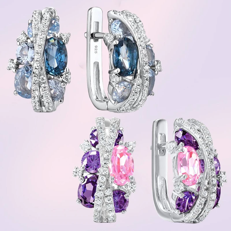 Silver Earrings for Women Popular Accessories Shimmering Pink Blue Cubic Zirconia Stud Earring Glamorous Jewelry Pendiente Mujer
Silver Earrings for Women Popular Accessories Shimmering Pink Blue Cubic Zirconia Stud Earring Glamorous Jewelry Pendiente Mujer
