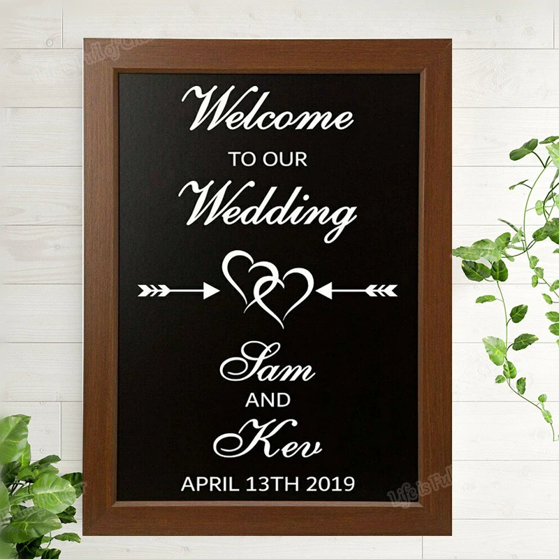 

Wedding Welcome Sign Vinyl Sticker Mirror Decor Rustic Wedding Decoration Custom Name Date Decals Wedding Pannel Mural