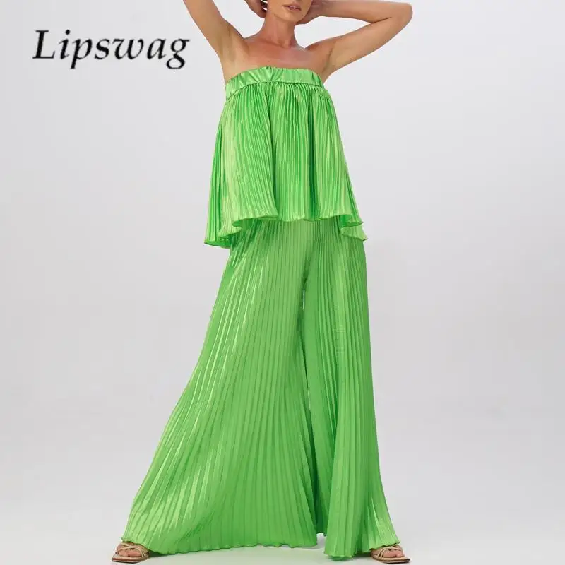 Summer Sleeveless Tube Tops + Pants Set Fashion Pleated Women Casual 2 Pcs Set Ladies Solid Color High Waist Wide Leg Pants Set
Summer Sleeveless Tube Tops + Pants Set Fashion Pleated Women Casual 2 Pcs Set Ladies Solid Color High Waist Wide Leg Pants Set