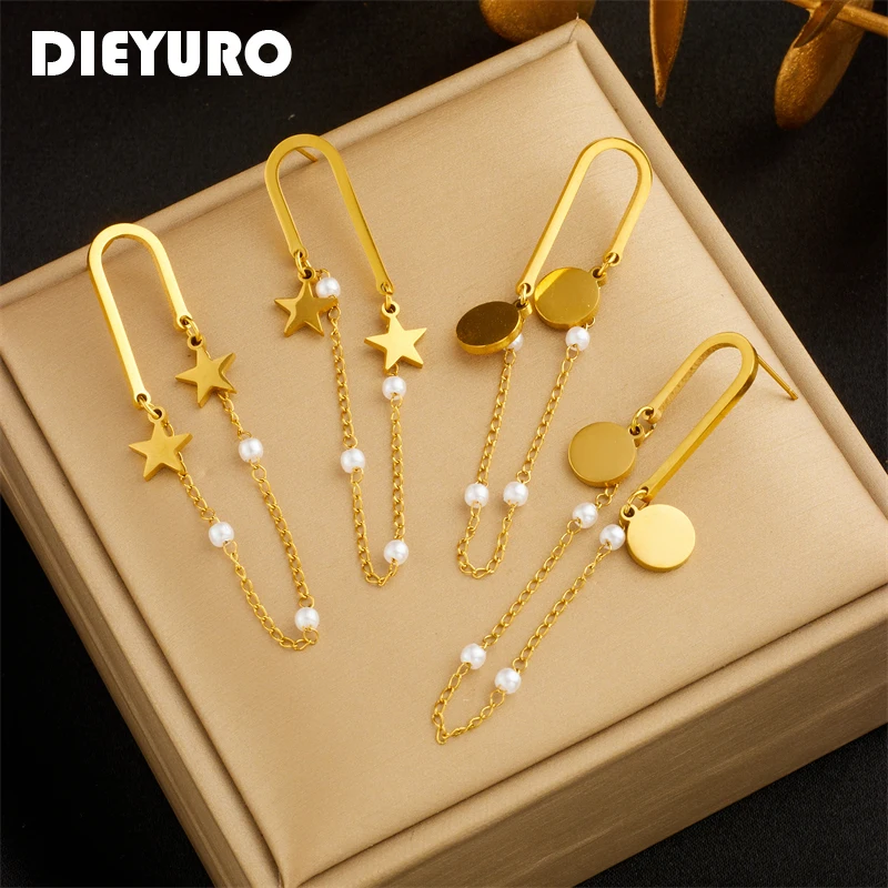 DIEYURO 316L Stainless Steel Pentagram Pearl Tassel Pendant Earrings For Women Girl New Fashion Ear Drop Jewelry Holiday Gift
DIEYURO 316L Stainless Steel Pentagram Pearl Tassel Pendant Earrings For Women Girl New Fashion Ear Drop Jewelry Holiday Gift