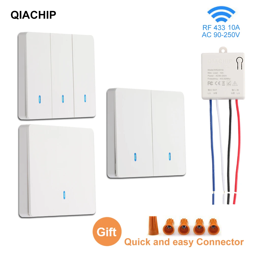 QIACHIP 433Mhz Type 86 Remote Control Switch AC 110V 220V Receiver Smart Wall Panel Portable RF Wireless Switch Light
QIACHIP 433Mhz Type 86 Remote Control Switch AC 110V 220V Receiver Smart Wall Panel Portable RF Wireless Switch Light