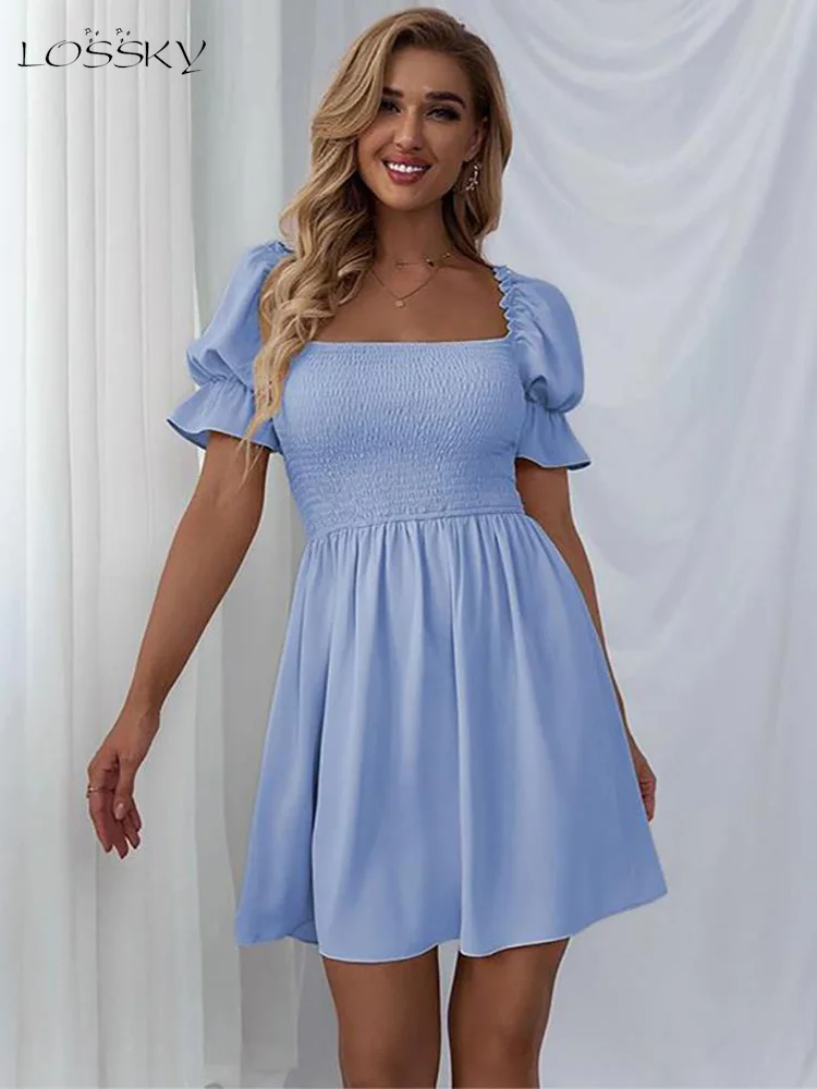 Summer Puff Short Sleeve Short Dress Women Sexy White Backless A-line Beach Sundress Casual Square Collar Solid Dresses 2022 New
Summer Puff Short Sleeve Short Dress Women Sexy White Backless A-line Beach Sundress Casual Square Collar Solid Dresses 2022 New
