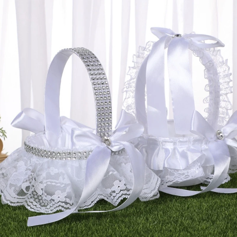 Flower Girl Basket for Wedding Small White Satin Wrapped with Lace Ostrich Fluff Faux Pearls Bows Flowers Assorted Style
Flower Girl Basket for Wedding Small White Satin Wrapped with Lace Ostrich Fluff Faux Pearls Bows Flowers Assorted Style
