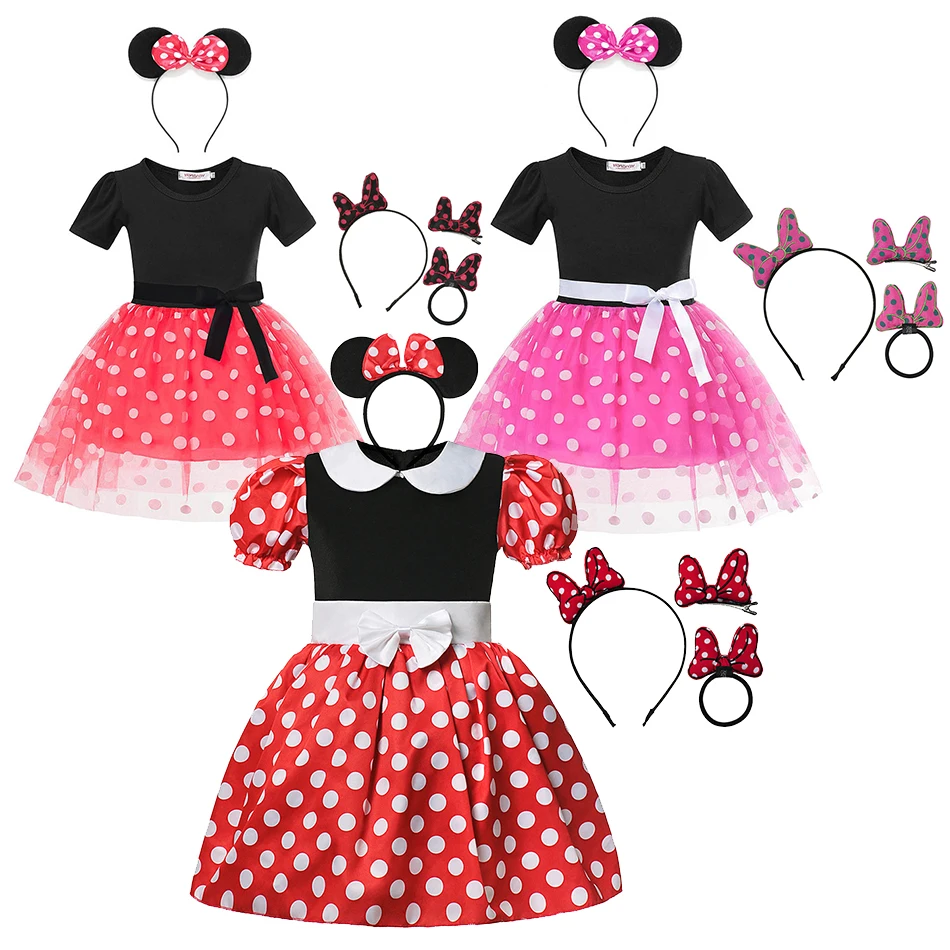 

Girls Mickey Minnie Cartoon Mouse Princess Dress Kids Costume Dots Tutu Mickey Fancy 2-8 Year Birthday Party Dress Child Clothes