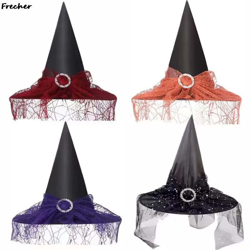 Lady Fashion Wizard Caps Gothic Punk Women Witch Hats Halloween Party Witches Wizard Hat Cosplay Costume Lace Decor Black Caps
Lady Fashion Wizard Caps Gothic Punk Women Witch Hats Halloween Party Witches Wizard Hat Cosplay Costume Lace Decor Black Caps