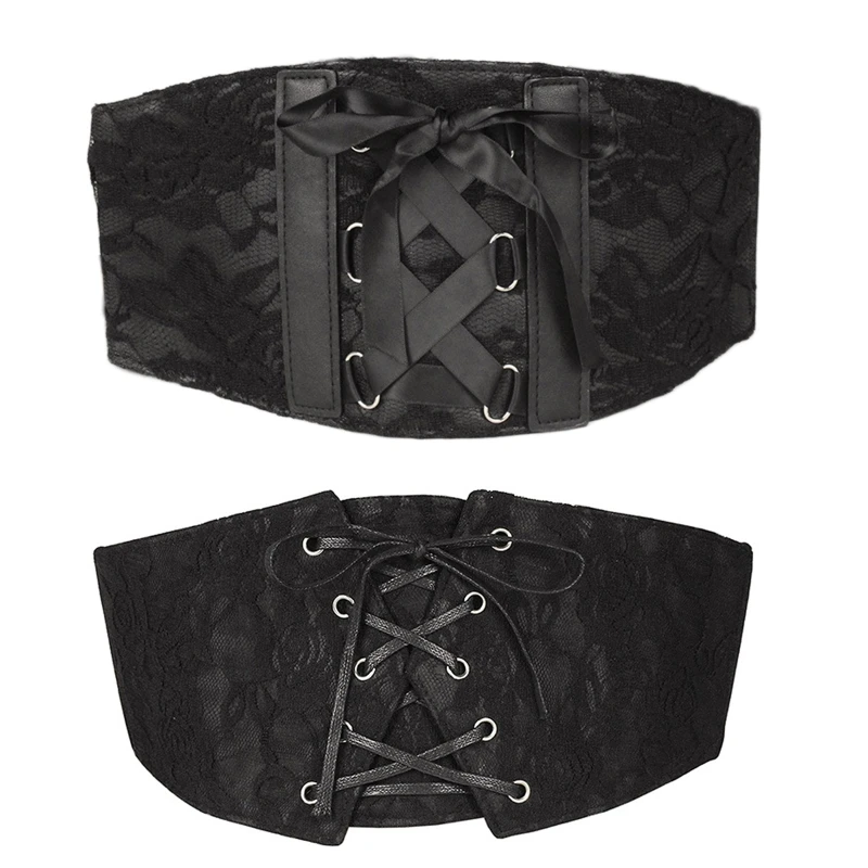 Women Elastic Stretch Wide Corset Band Waspie Gothic Punk Vintage Criss-Cross Lace-Up Tied Black Waist Cincher Lace Belt for 
Women Elastic Stretch Wide Corset Band Waspie Gothic Punk Vintage Criss-Cross Lace-Up Tied Black Waist Cincher Lace Belt for