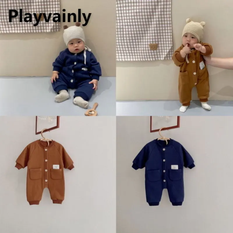 Autumn Winter Baby Boy Girl Fleece Romper Brown Navy Cotton Long Sleeve Thickening Jumpsuit Newborn Baby Clothes E21119 
Autumn Winter Baby Boy Girl Fleece Romper Brown Navy Cotton Long Sleeve Thickening Jumpsuit Newborn Baby Clothes E21119